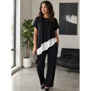 NWT Chico's Asymmetrical Black White Short Sleeve Top 3